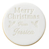 Personalised Merry Christmas From Jessica fondant cookie made with holly classic cookie stamp