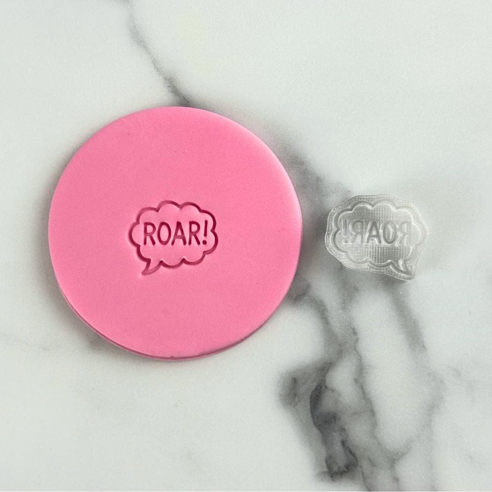 mini roar cookie stamp with fondant and stamp