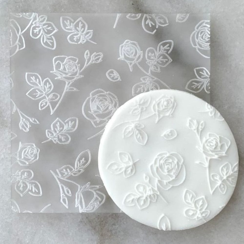 Rose Background Acrylic Debosser Cookie Stamp Raised Fondant