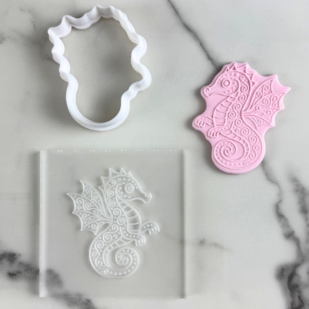 cookie cutter and stamp set featuring fantasy-style seadragon design