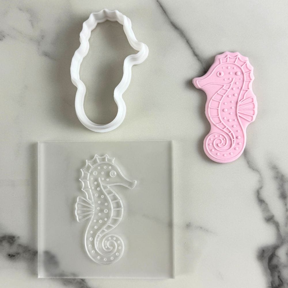 fondant cookie with embossed seahorse design