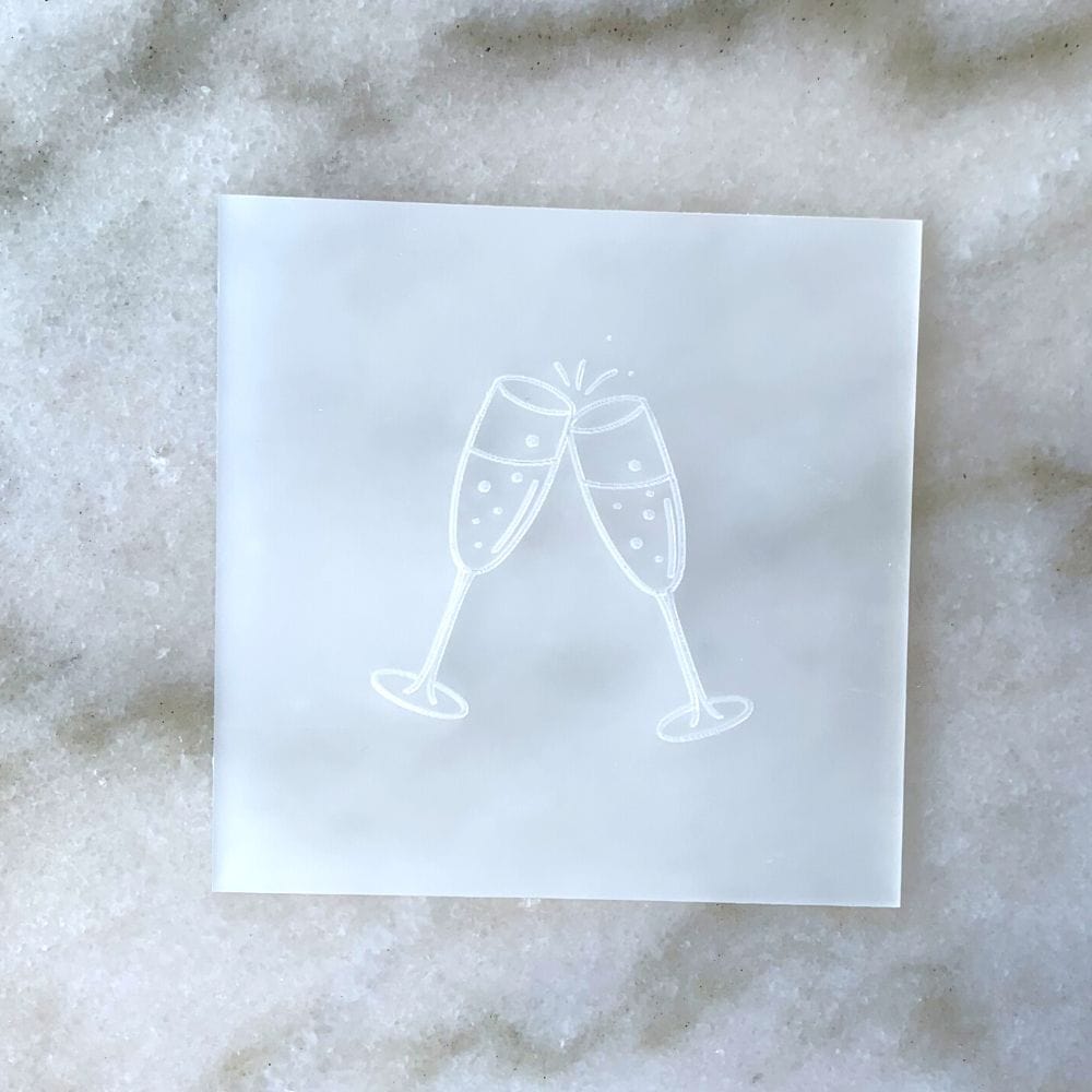 Acrylic fondant debosser with Champagne Wedding design