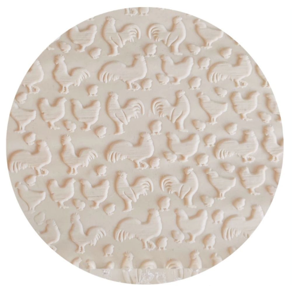 Chicken Hen Rooster Embossed Rolling Pin Engraved Textured Decorative