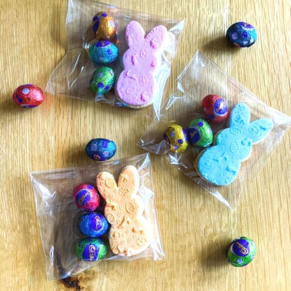 beautiful easter themed cookies wrapped up as gifts
