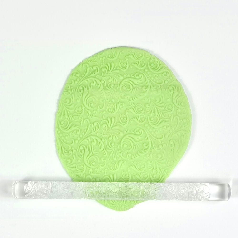 Close-up of Acrylic Embossed Rolling Pin with Floral Design | Ideal for Fondant Details