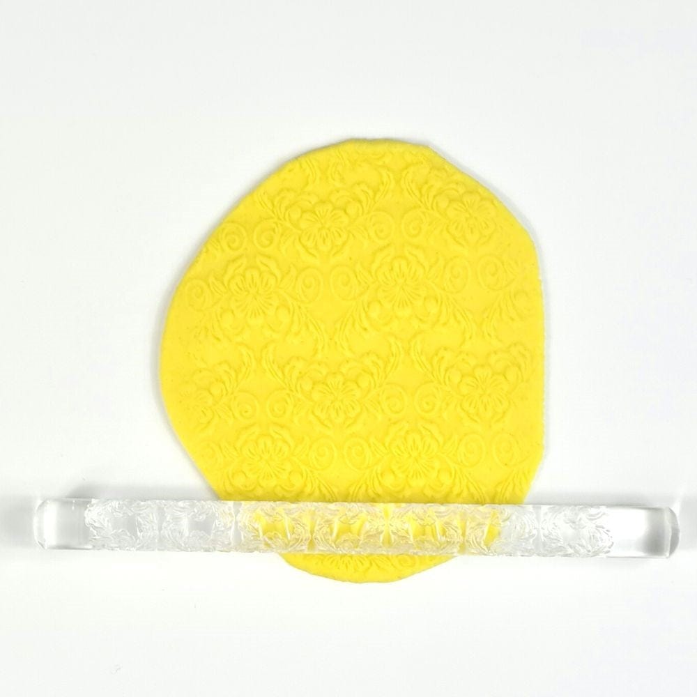 Close-up of Acrylic Embossed Rolling Pin with Flower Design | Ideal for Fondant Details