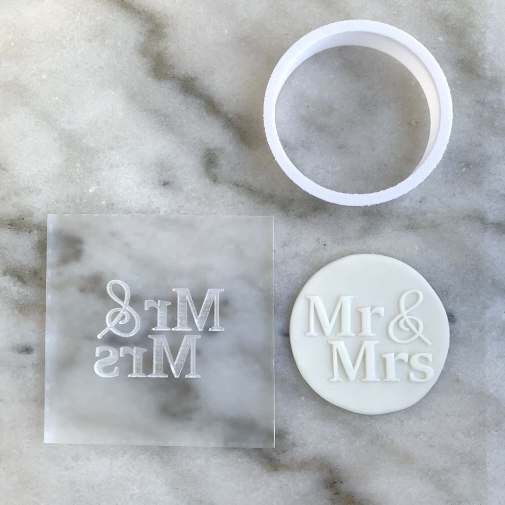 Acrylic fondant debosser with Mr & Mrs design