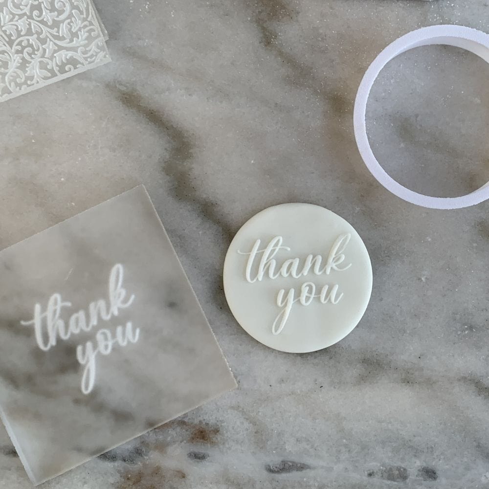 Acrylic fondant debosser with Thank You design