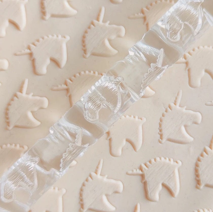Close-up of Acrylic Embossed Rolling Pin with Unicorn Design | Ideal for Fondant Details