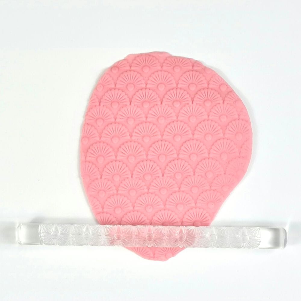 Close-up of Acrylic Embossed Rolling Pin with Fan Design | Ideal for Fondant Details